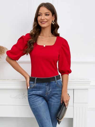 Square Neck Lantern Sleeve Blouse