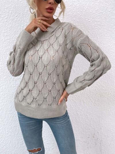 Openwork Cutout Dropped Shoulder Sweater