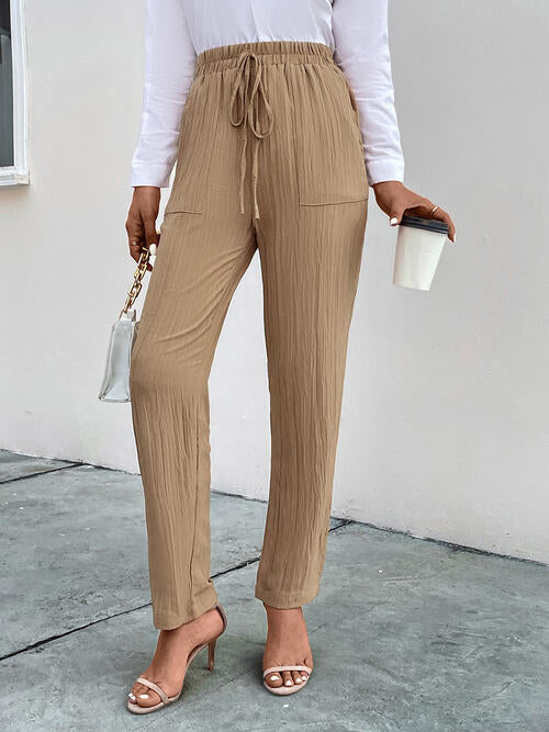 Texture Drawstring Pants with Pockets