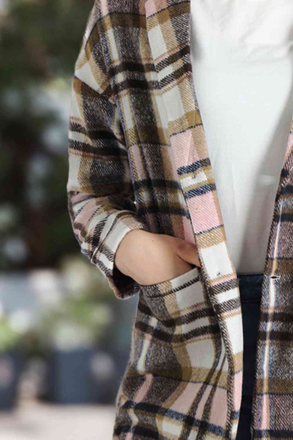 Plaid Longline Jacket with Pockets