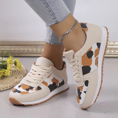 Tied Printed PU Leather Athletic Sneakers