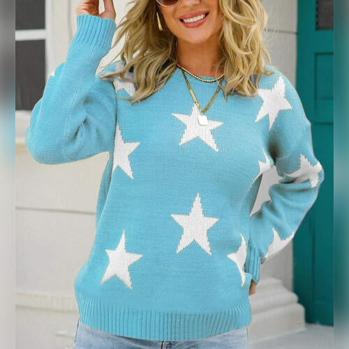 Star Pattern Round Neck Sweater