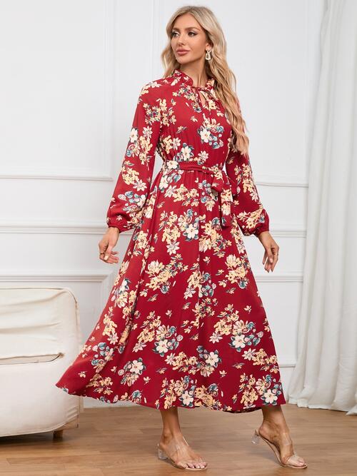 Floral Tie Front Balloon Sleeve Dress