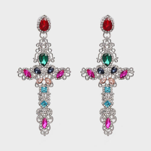 Rhinestone Alloy Cross Earrings