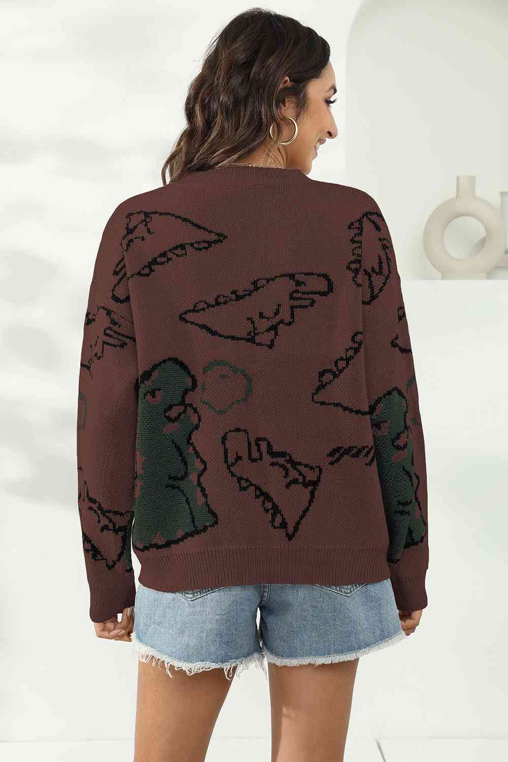 Dinosaur Print Pullover Sweater