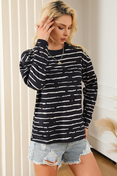 Striped Round Neck Long Sleeve T-Shirt