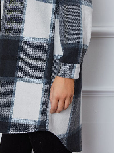 Plaid Button Up Collared Neck Outerwear