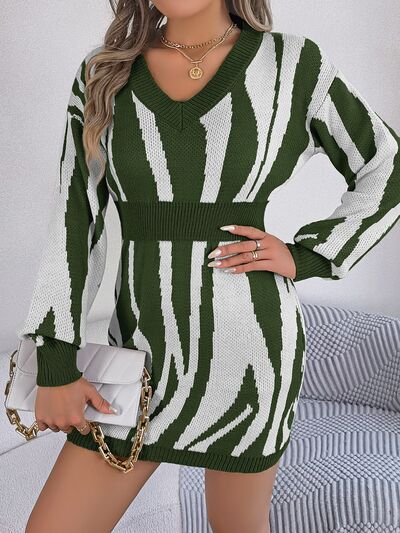 V-Neck Animal Print Long Sleeve Sweater